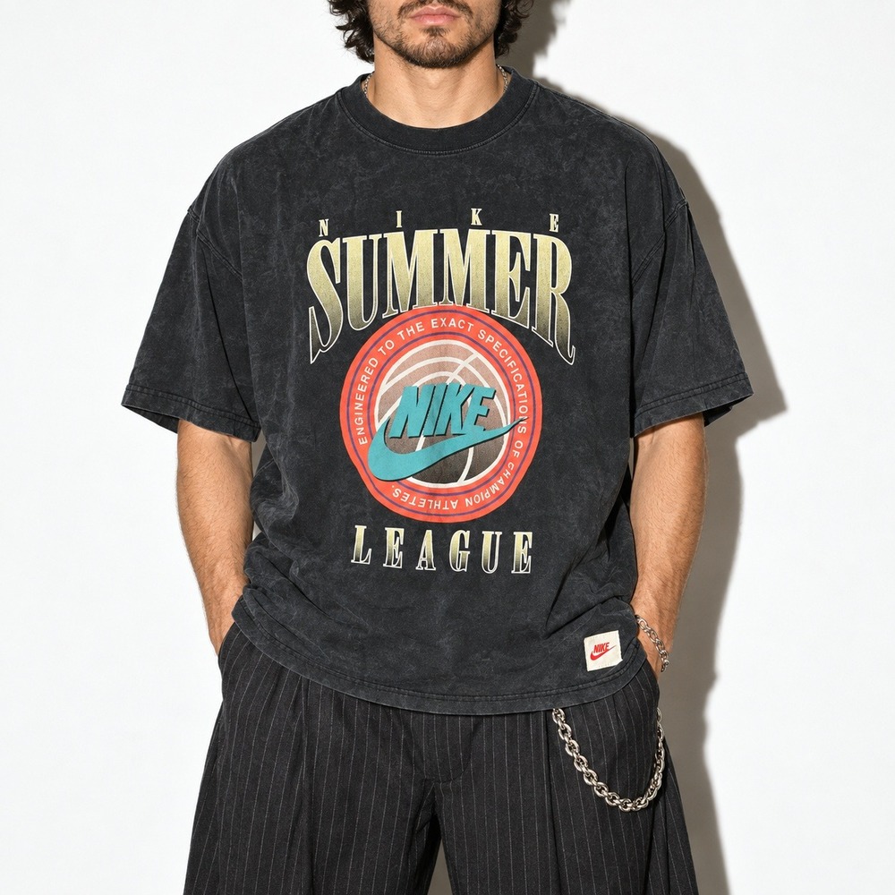 Nike Summer League Graphic Tee Shirt Mens 2XL Black Loose Fit Cotton Basketball